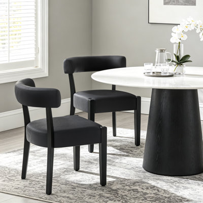 Cindina Mid-Century Modern Dining Chairs Black Faux Leather Upholstered Wood Frame Kitchen Chairs
