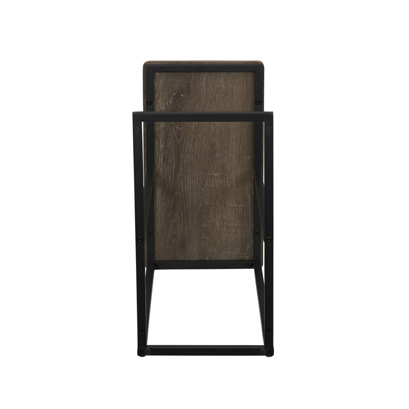 Jamestown C‑Shaped Side End Table with Ashwood Rustic Wood Grain and Black Metal Frame, Light Brown/Black