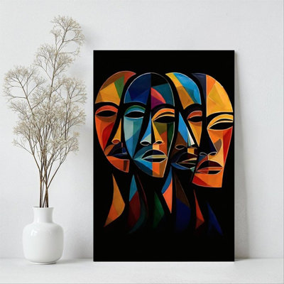1Pc Framed Canvas Poster Print Abstract Face, Geometric Collage, Cubist Style Wall Art Wall Pediments, Wall Decor, Perfect for Room Decor Living Room