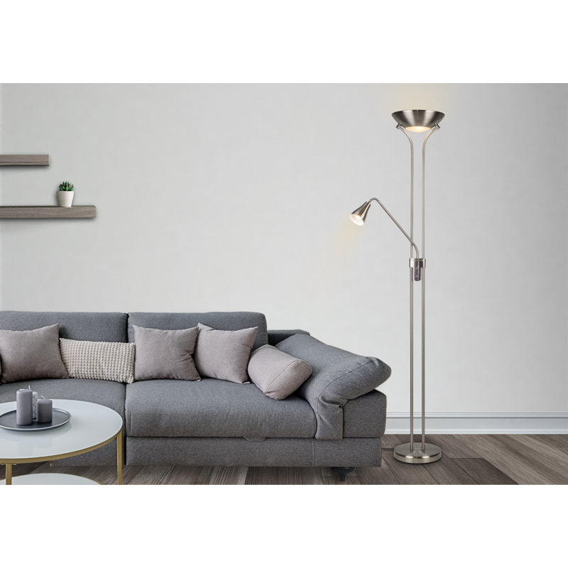 Briajah 181.5cm Torchiere Floor Lamp, Satin Chrome