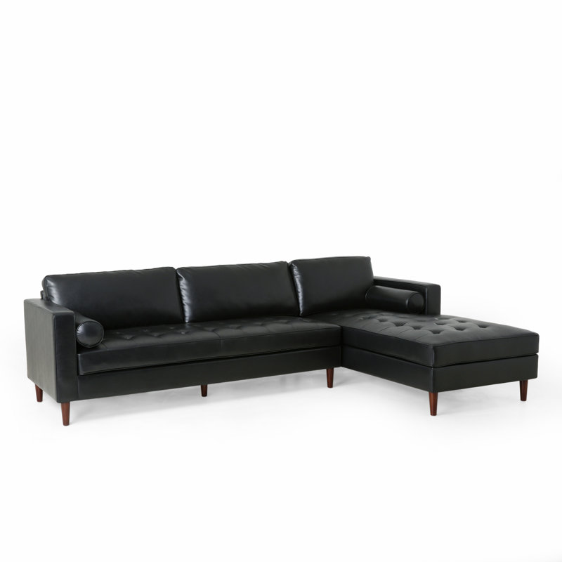 Right Hand Facing Sofa & Chaise, Midnight Black Faux Leather