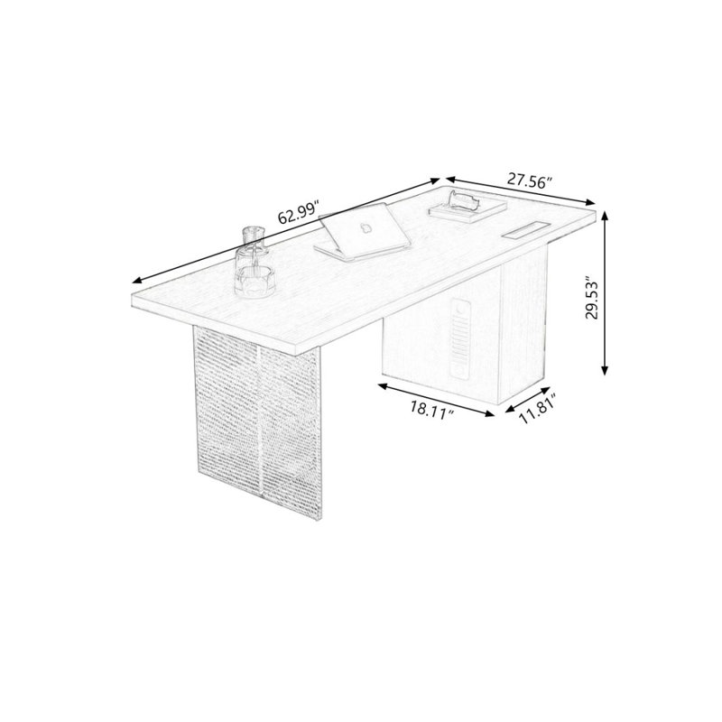 Modern and simple integrated desk and bookcase, Black, 29.53" H x 62.99" W x 27.56" D