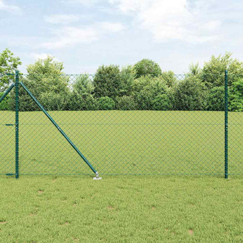 Vidaxl Chain Link Fence With Posts Steel, Green, 120cm H x 10000cm W x 2.7cm D