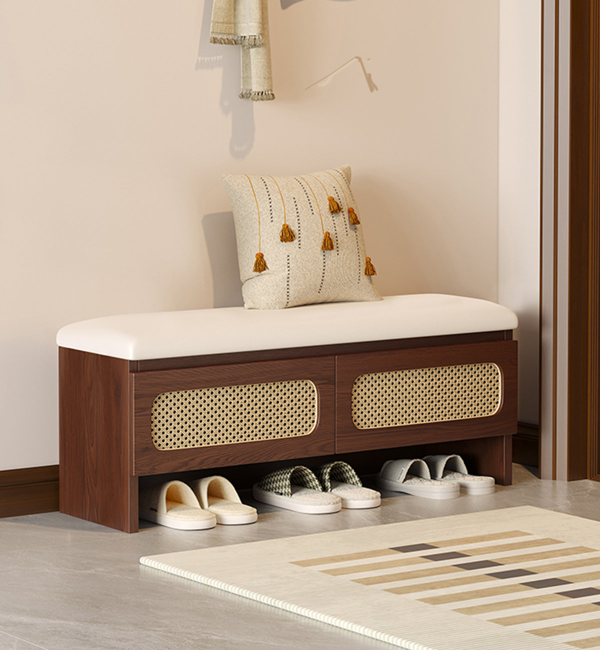 Storage Bench Inserts Bay Isle Home™ Open - Back Solid Wood Shoe Storage Bench with Faux ...