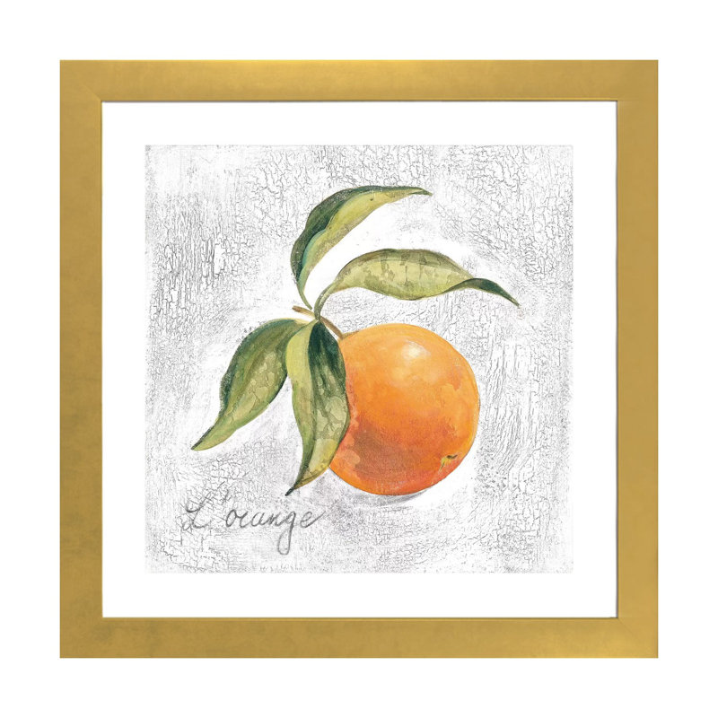 " L Orange On White " by Silvia Vassileva, White, Gold Framed Paper, 16" H x 16" W x 1" D