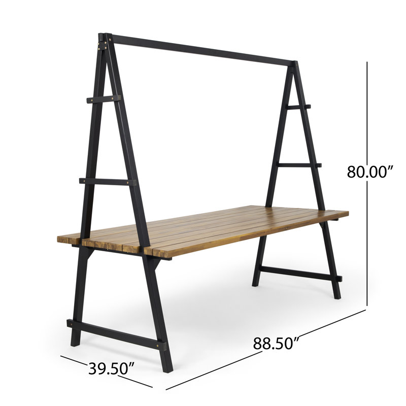 Foret Rectangular Metal Outdoor Dining Table , 88.5'' in. W 39.5'' in. D, Teak Finish/Black