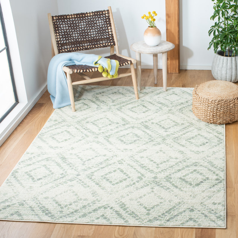 Moroccan Area Rug, Ivory/Green, Rectangle 183 x 274 cm