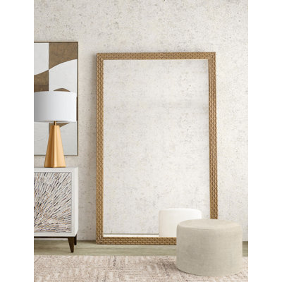 Miroir de plancher Ansul - grand cadre doré avec motif texturé brique