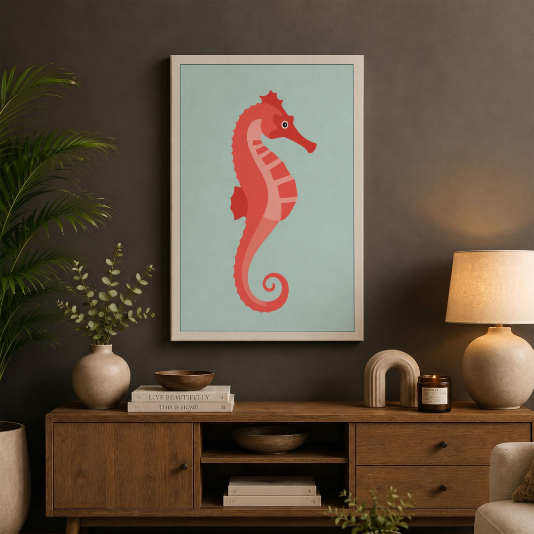 Coral Seahorse Coastal - Wrapped Canvas