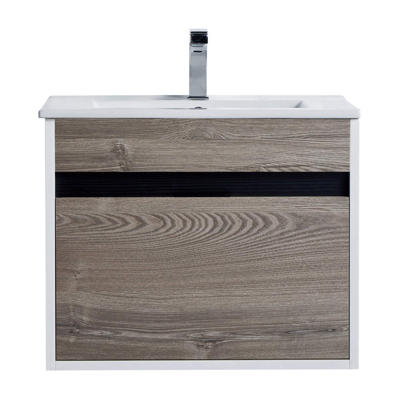 Kynlyn 24'' Single Bathroom Vanity with Ceramic Top, Gray Walnut