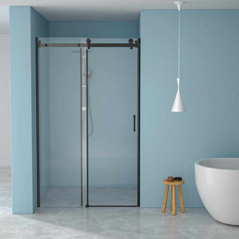 48"W X 76"H Single-Slide Shower Door - 8Mm Tempered Glass With 304 Stainless Steel Frame, Matte Black