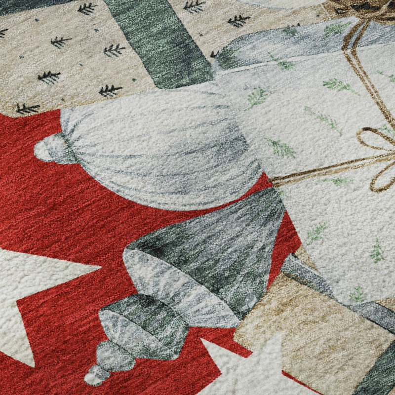 Premium Machine Washable Castillon AMF1825 Stars and Presents Holiday Rug, Rectangle 10' x 14'