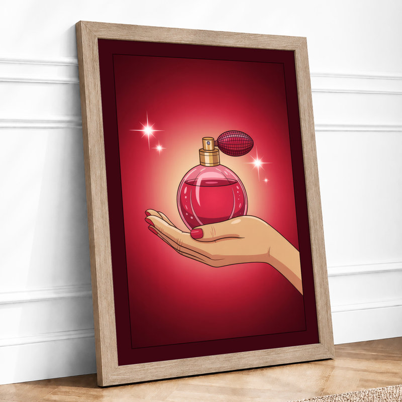 Crimson Perfume Modern Framed Art Print, A1 - 84.1 x 59.4 cm, Oak