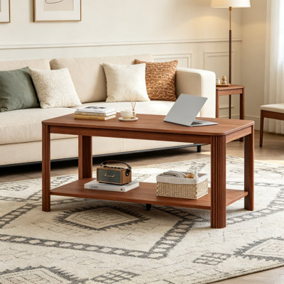 Table basse rectangulaire en bois avec tablette de rangement