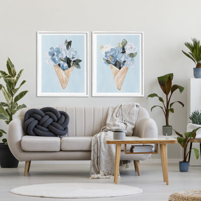 Blue Flower Gift Bouquets 2pc Framed Giclee Set, design by Lanie Loreth