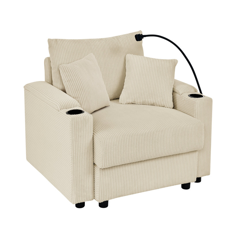 Chaise de salon confortable avec porte-revues et organisateur d'accoudoirs avec coussin de 8 po, Beige