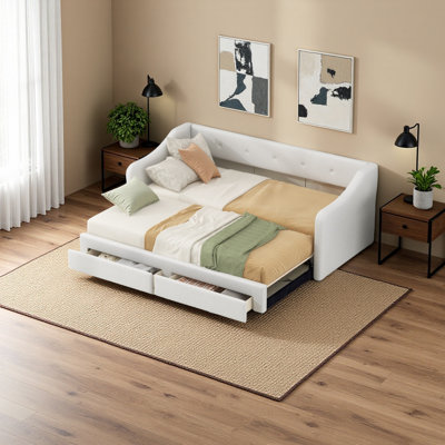 Twin XL Upholstered Daybed With Two Drawers