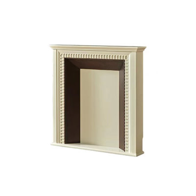 Beige + Walnut Solid Wood Freestanding Fireplace