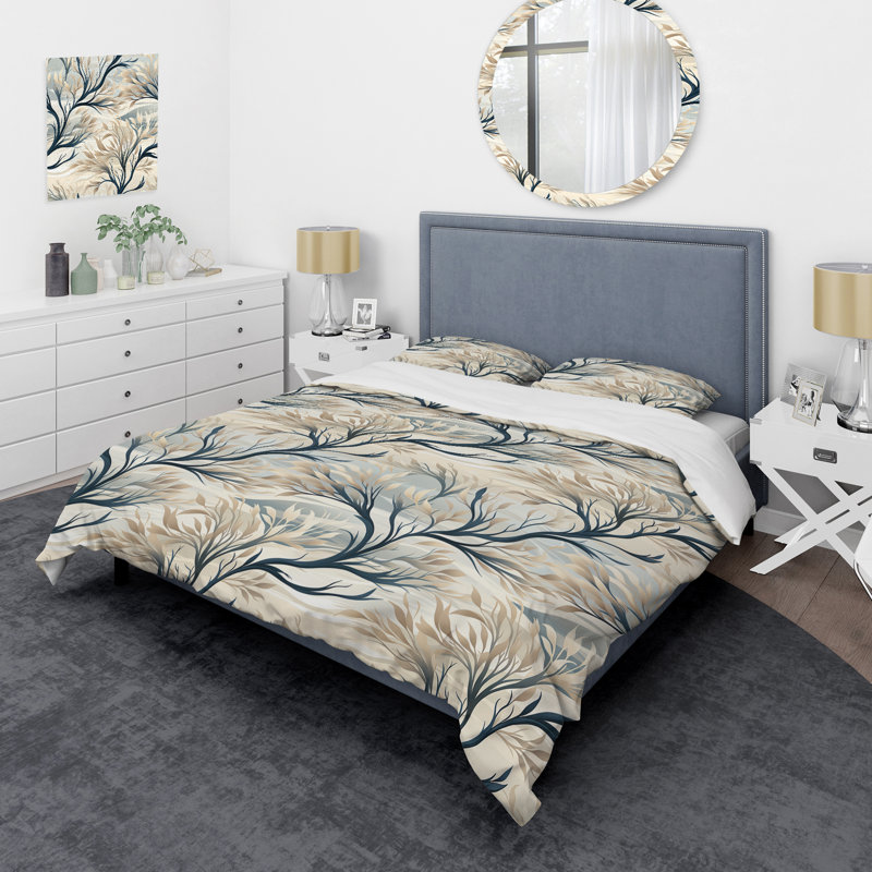 Ensemble de housse de couette à motif floral gris minimaliste, Housse de couette simple + 1 taie décorative stan