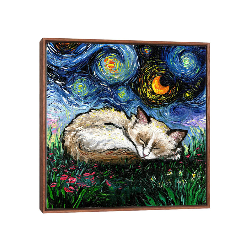 Sleepy Ragdoll Kitten Night, Toile flottante classique avec cadre en bois, H 18 po x l 18 po x P 1,5 po, Pas de tapis