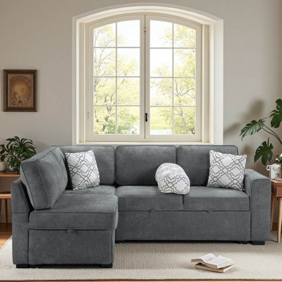 Canapé-lit modulaire convertible en L de L 83,9 po avec couchettes coulissantes doubles, table rabattable, ports USB, porte-gobelet et rangement pour le salon