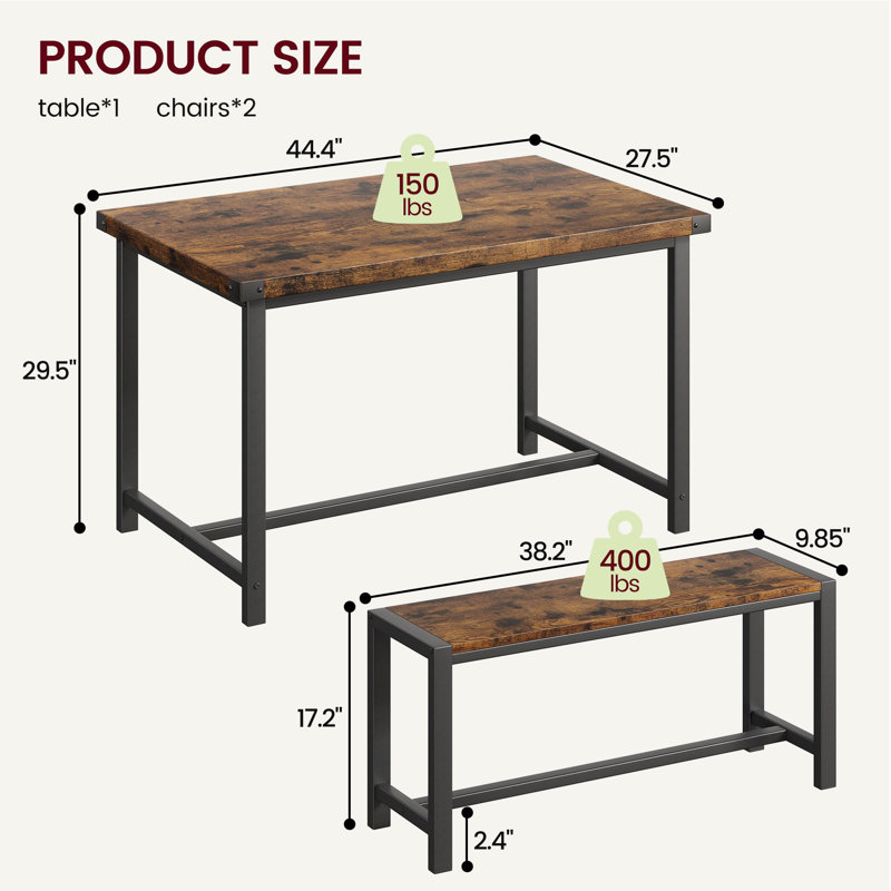Ensemble de salle à manger rectangulaire L 27,5 po x l 44,4 po Rosabelle