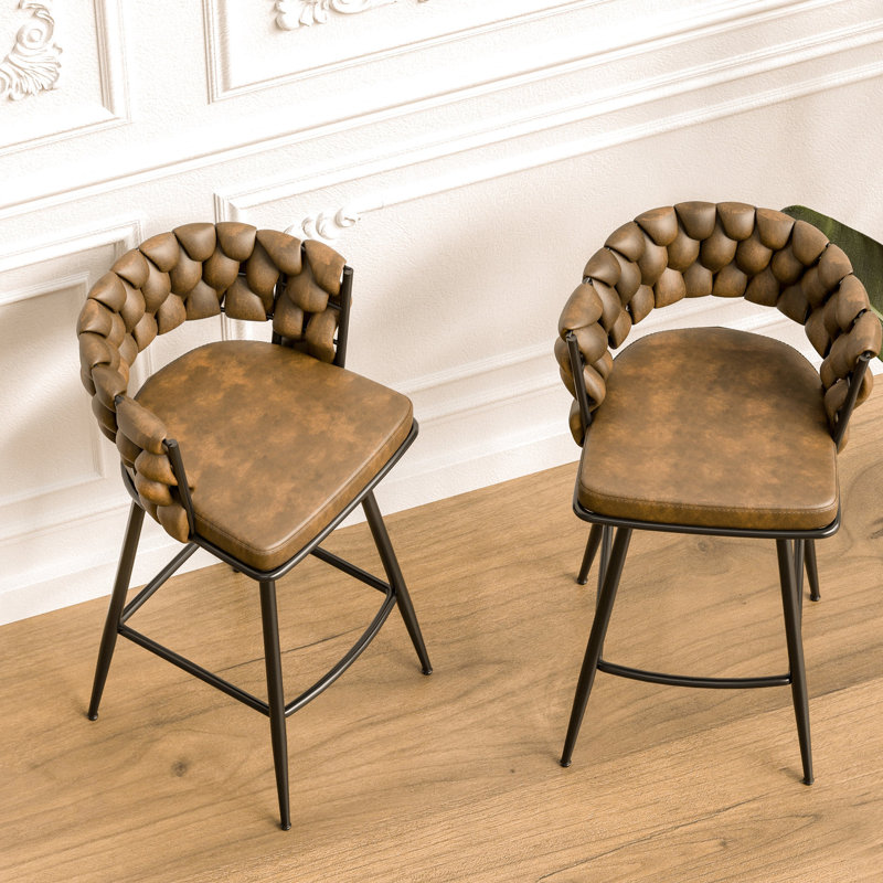 Tabourets de bar 28 po en cuir technique (de 2). 360 pivotant, confortable. Base en métal pour la cuisine, le bar, le café, 2 tabourets. Cuir, siège pivotant avec glissade en caoutchouc. Îlot de cuisine, restaurant, café