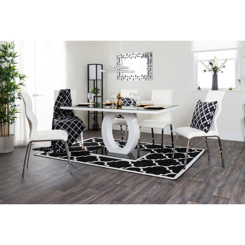 Bekircan High Gloss Halo Dining Table Set & 6 Dining Chairs - Modern Design, White