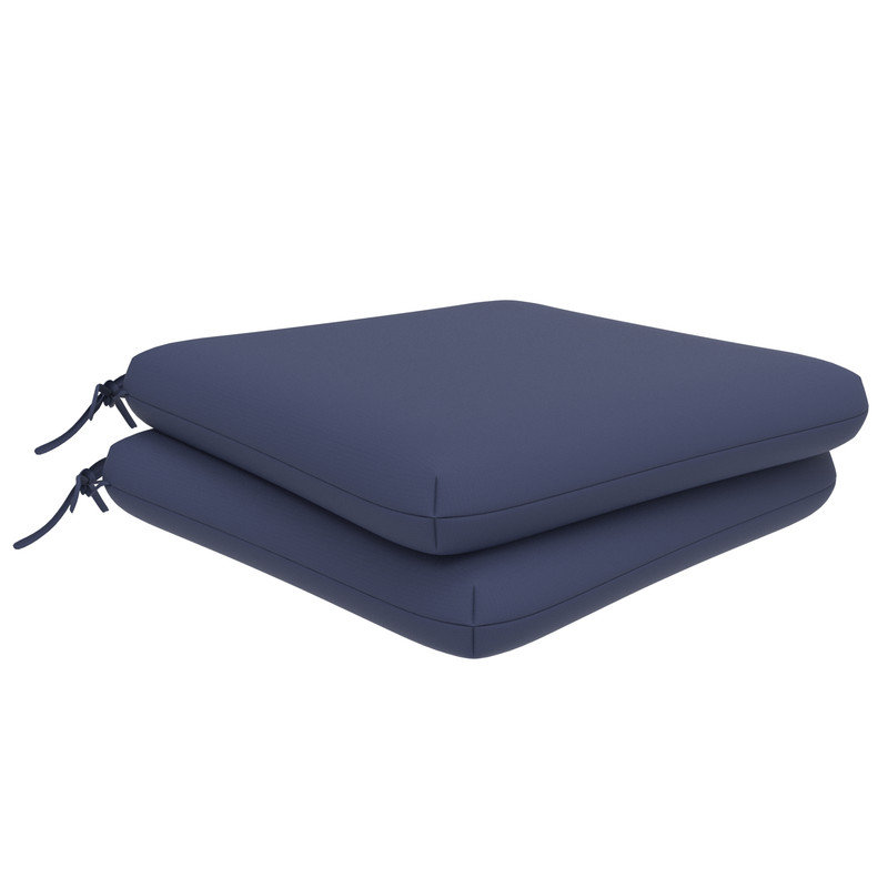 Indoor/Outdoor Square Dining Chair Cushions (Set of 2), 3" Foam Replacement Cushion, Navy Blue, 2