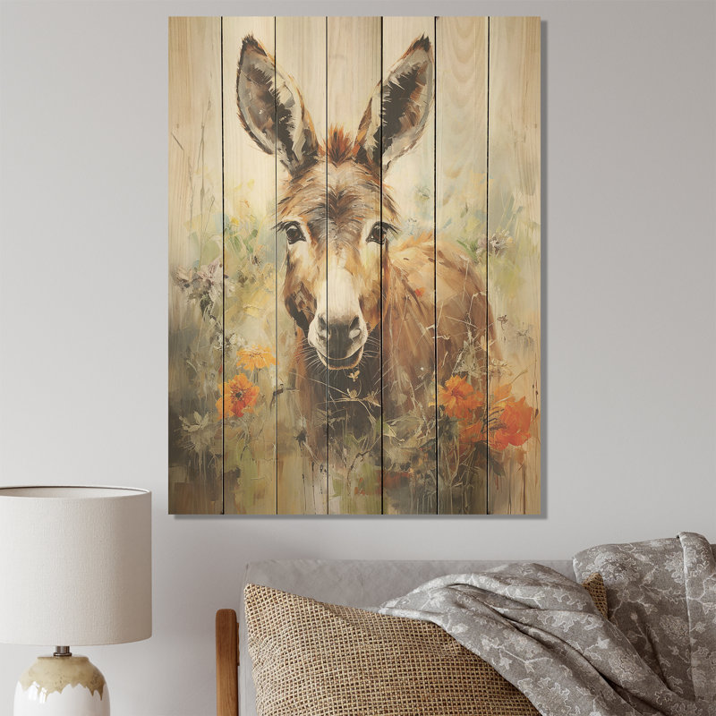 «Grey Donkey Flower Meadow» - impression sur bois, H 20 po x l 10 po