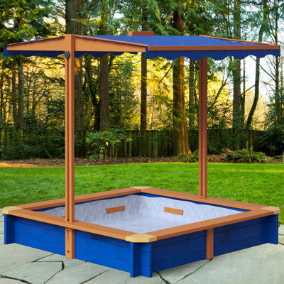 Teamson Kids Outdoor 46" x 46" Sand Box with Adjustable Canopy