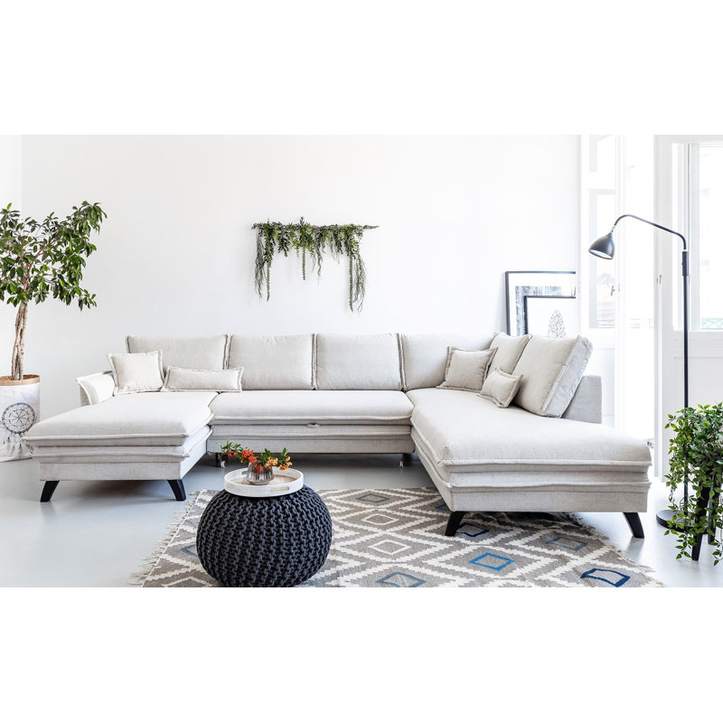 Charming Charlie Upholstered Corner Sofa, Beige, Right Hand Facing