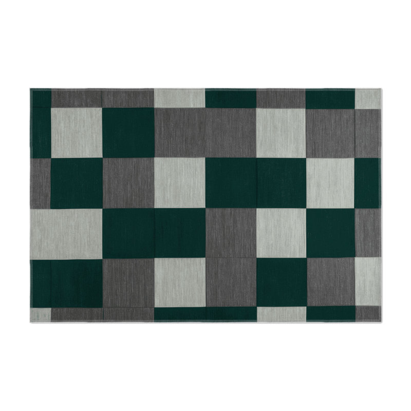 Tapis d'intérieur et d'extérieur à carreaux vert, Rectangulaire 3 pi x 5 pi