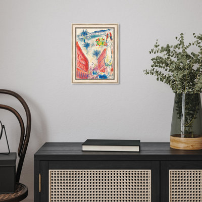 Framed Canvas Wall Art Celebrating by Marc Chagall Giclee Print Dreamlike Romantic Surrealism Painting Modern Home Decor(White Oak & Mineral Grey,16"x20")