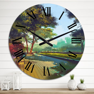 Alley in Colorful Spring Park - Horloge murale moderne