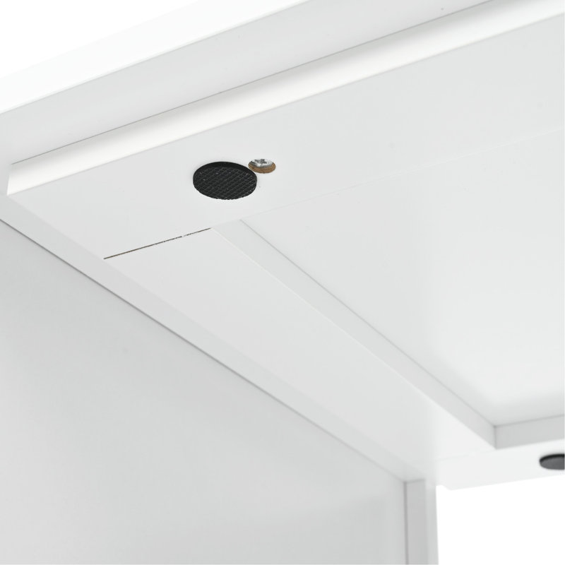 Grand îlot de cuisine avec éclairage DEL, prises électriques, blanc, table coulissante réglable et spacieuse, 2 portes vitrées cannelées, rangement