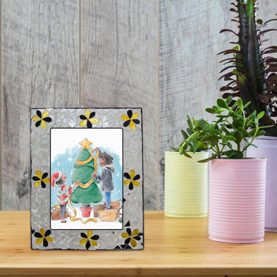  Cadre photo mosaïque - cadre rectangulaire 7 x 5 pouces pour table et mur suspendu, parfait pour la décoration intérieure, le salon, la chambre à coucher, les mariages et les cadeaux de pendaison de crémaillère - floral argenté