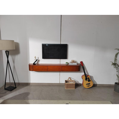 Meuble télé flottant mural de 63 po, noyer naturel, pour téléviseur de 65 po ou moins, assemblé 63 po