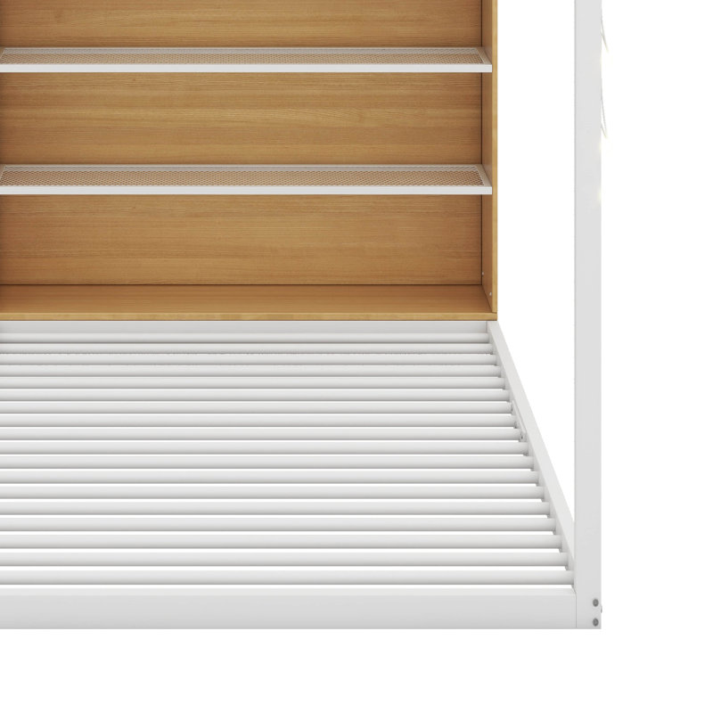 Lit en métal avec lumières et tablettes, Lit simple, Blanc