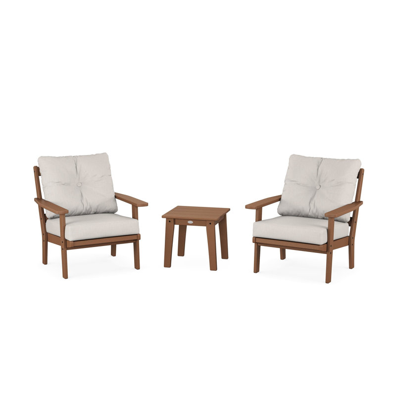 Oxford 3 Piece Seating Group with Cushions, Teak, Grey Mist