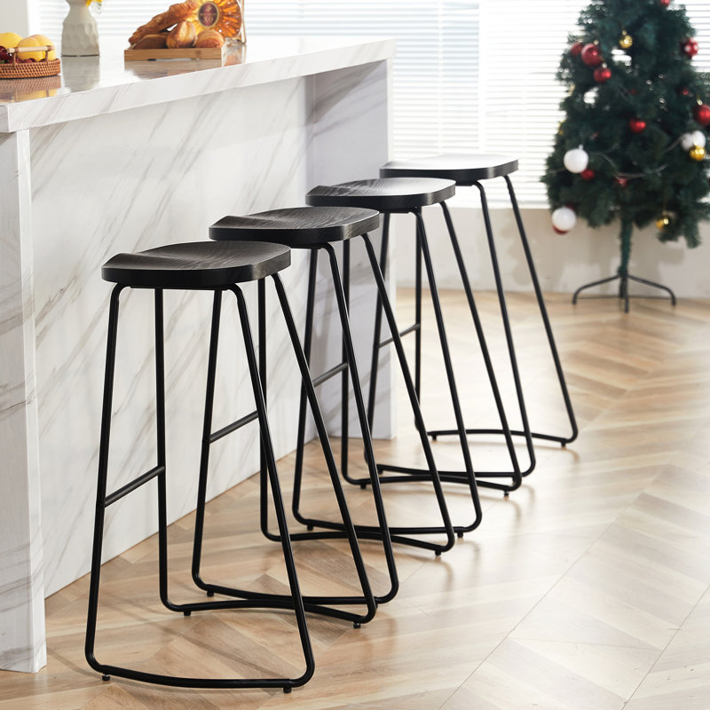 Ensemble de siège de selle en bois massif avec repose-pieds Alazia, 4, Tabouret de bar (siège d'une hauteur de 30 po), Noir