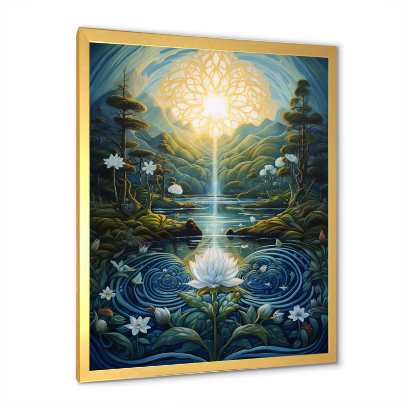 «Flower Awakening Serenity Sunrise» sur toile, H 32 po x l 16 po x P 1 po, Cadre doré à une seule photo