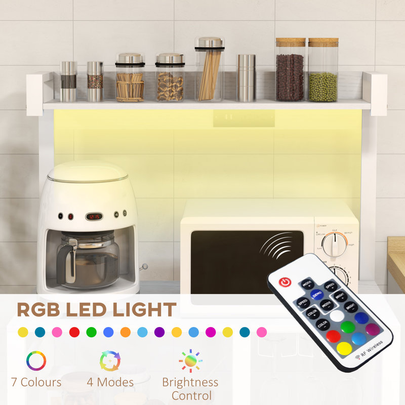 White Composite Kitchen Baker's Rack with LED Lights and Charging Station