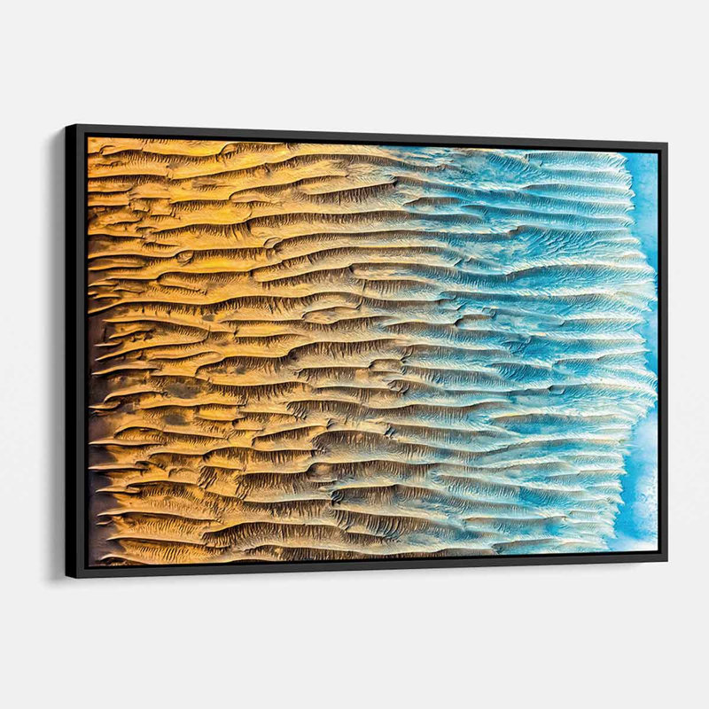 «Gitcho Beige», art mural abstrait sur toile, 0661, H 12 po x l 16 po, Cadre noir