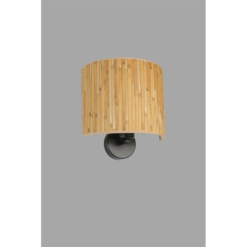 Lampe murale élégante avec corps en métal et capuchon en bambou, finition noire et chêne | Dimensions: 7,9 po x 9,8 po x 9,8 po | Douille E27, 40 W maximum, indice de protection IP20 | Parfait pour le salon, la chambre à coucher et les décors modernes