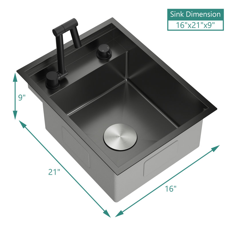 9 L Kitchen Sink RV Sink With A Foldable Tap Inside, Matte Black