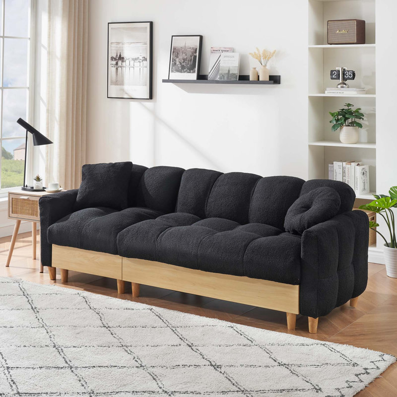 Canapé-lit à 3 places avec technologie Locker, Velours noir, H 32,5 po x l 84,65 po x P 41,73 po, 3