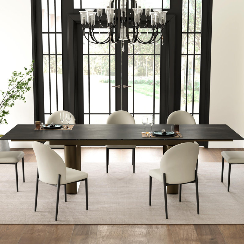 Rectangular Extendable Dining Table With Sintered Stone, Black (78"-118")