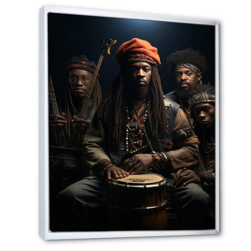 Yusem African Drumbeat Symphony sur impression sur toile, H 32 po x l 24 po x P 1 po, Cadre flottant blanc
