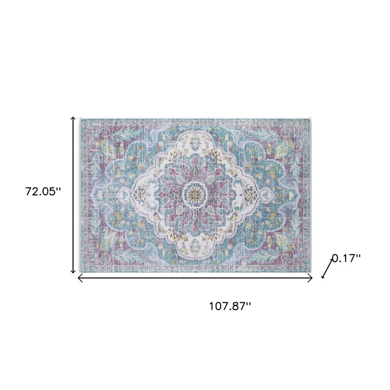 Tapis lavable délavé 6 pi x 9 pi ivoire et médaillon ivoire